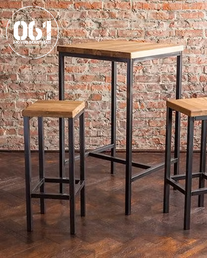 Jogo de Mesa Bistrô +2 Banquetas Industrial