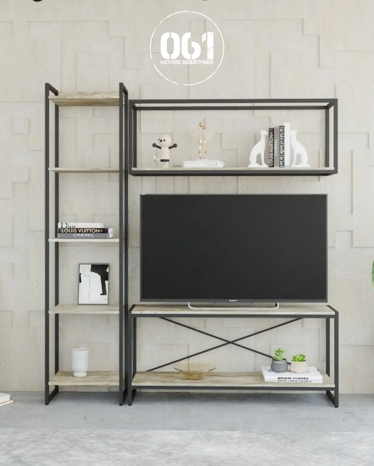 Estante Industrial Modular Para Sala de Estar - 3 Peças