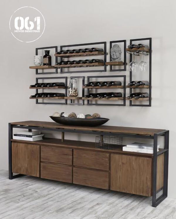 Balcão para Cozinha + Prateleira Adega Industrial